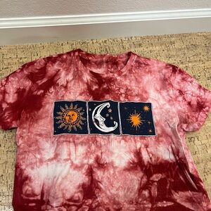 Urban Outfitters Redish pinkish Tie-Dye Tee with Celestial Design